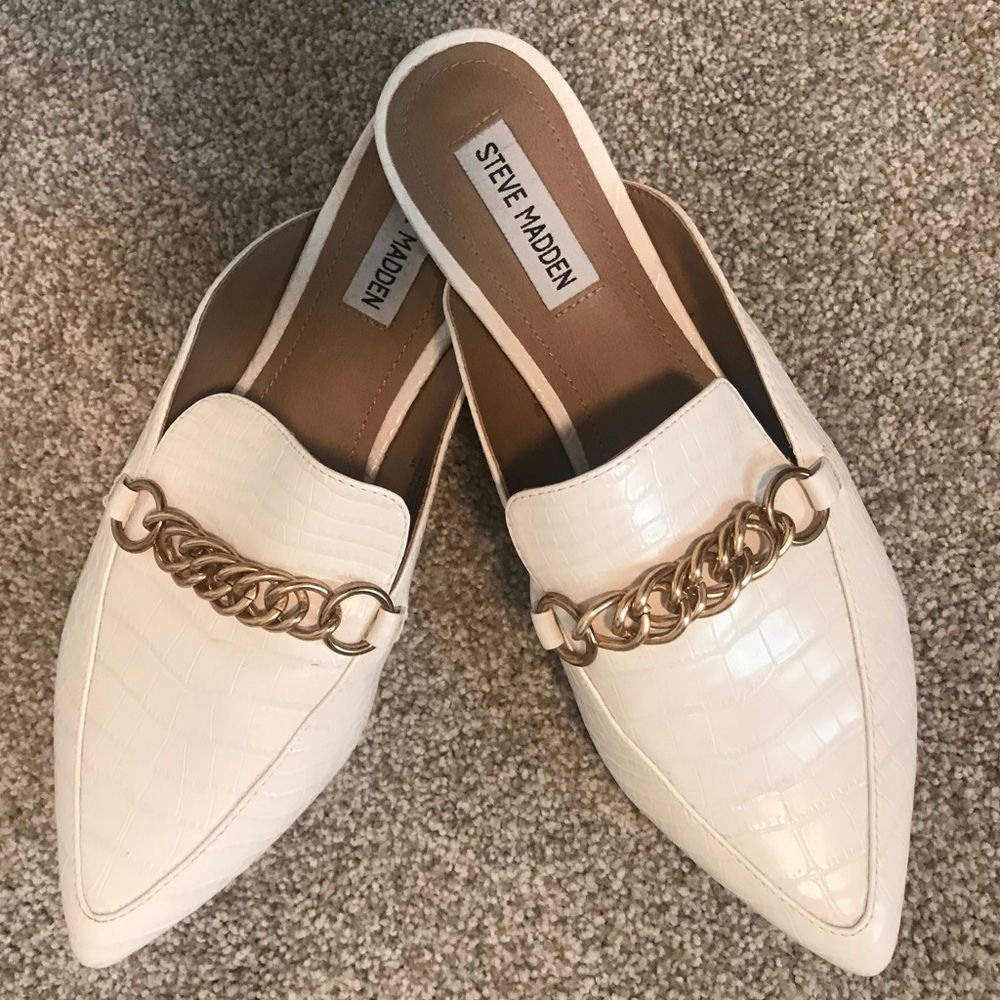 STEVE MADDEN Forever Pointed Toe Mule in Bone Croco Sz 8.5 Gold Chain